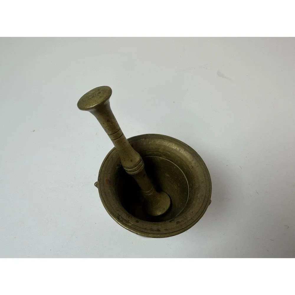 Brass Mortar & Pestle Small Handled Pharmacy Apothecary‎ Vintage Decor